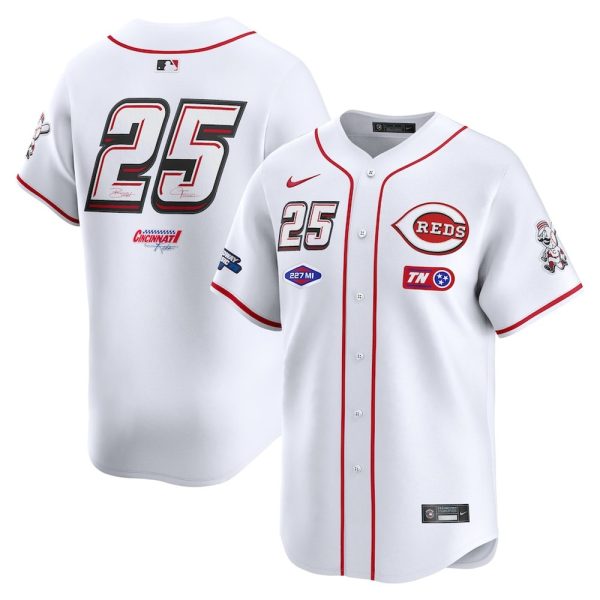 Men's Cincinnati Reds #25 Nike White 2025 MLB Speedway Classic Home Limited Jersey
