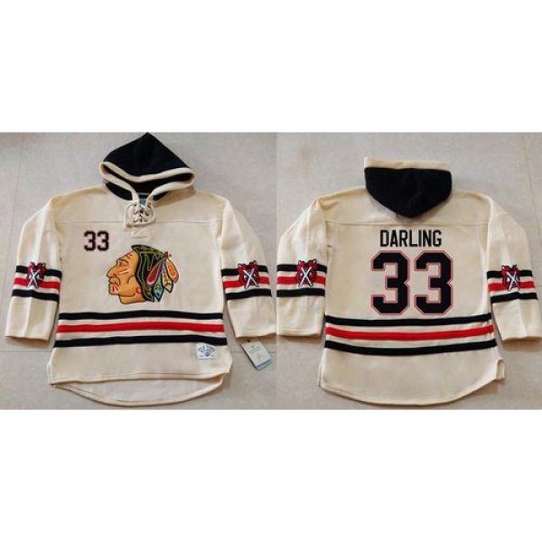 Blackhawks #33 Scott Darling Cream Heavyweight Pullover Hoodie Stitched NHL Jersey