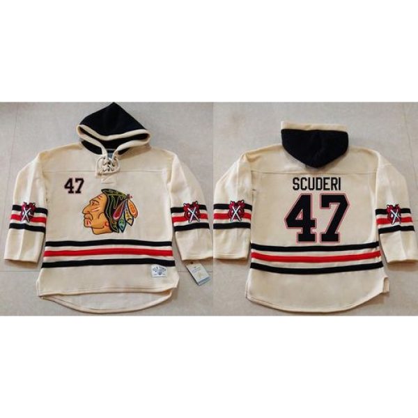 Blackhawks #47 Rob Scuderi Cream Heavyweight Pullover Hoodie Stitched NHL Jersey