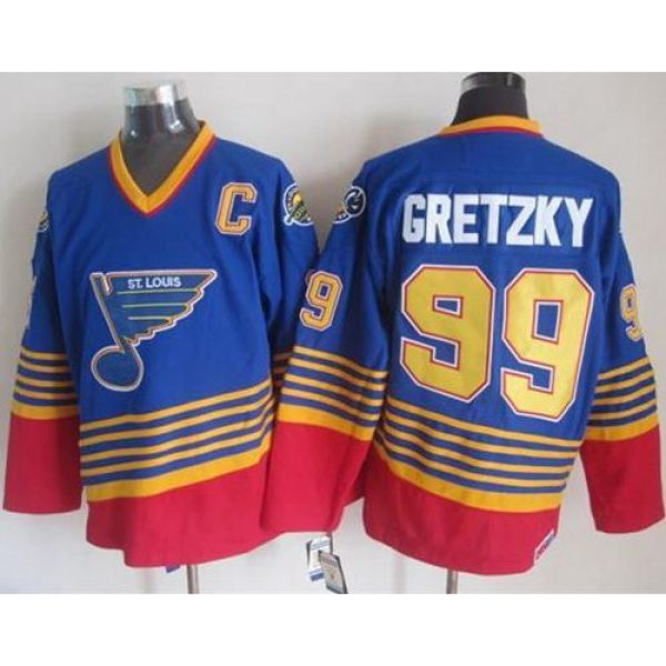Blues #99 Wayne Gretzky Light Blue/Red CCM Throwback Stitched NHL Jersey