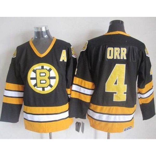 Bruins #4 Bobby Orr Black/Yellow CCM Throwback Stitched NHL Jersey