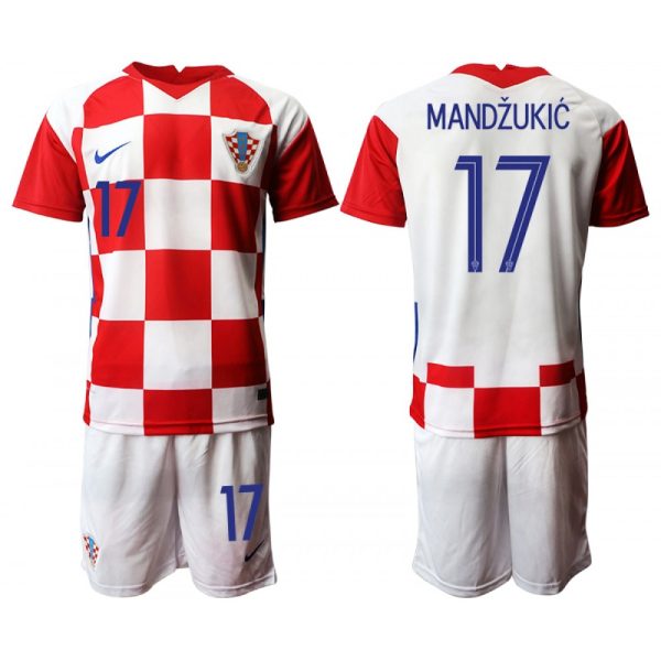 Croatia #17 Mandzukic Home Kid Soccer Country Jersey