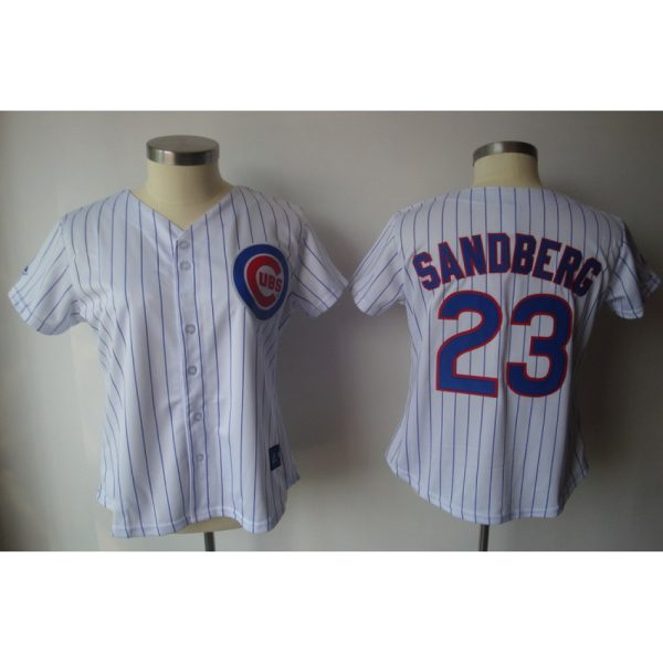 Cubs #23 Ryne Sandberg White Blue Strip Women's Fashion Stitched MLB Jersey