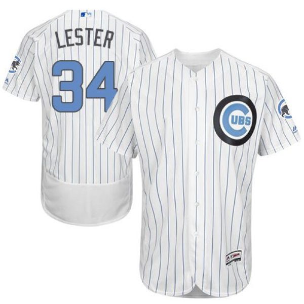 Cubs #34 Jon Lester White(Blue Strip) Flexbase Authentic Collection 2016 Father's Day Stitched MLB Jersey