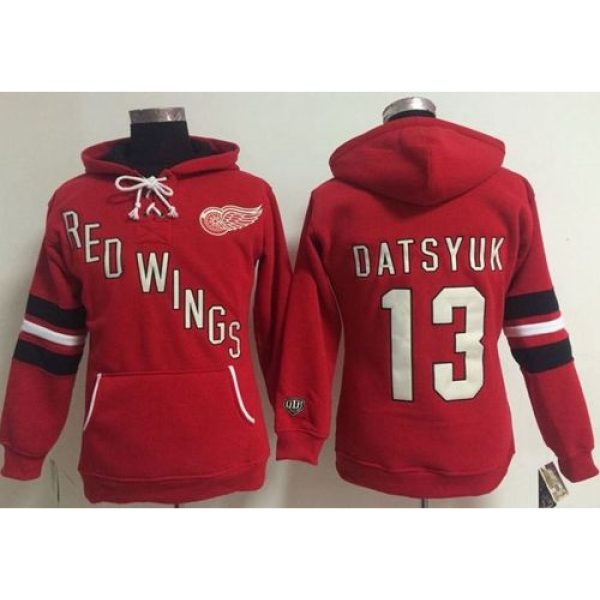 Detroit Red Wings #13 Pavel Datsyuk Red Women's Old Time Heidi NHL Hoodie