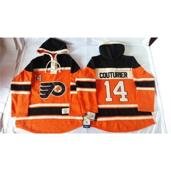 Flyers #14 Sean Couturier Orange Sawyer Hooded Sweatshirt Stitched NHL Jersey