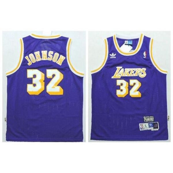 Lakers #32 Magic Johnson Purple Throwback Stitched Youth NBA Jersey
