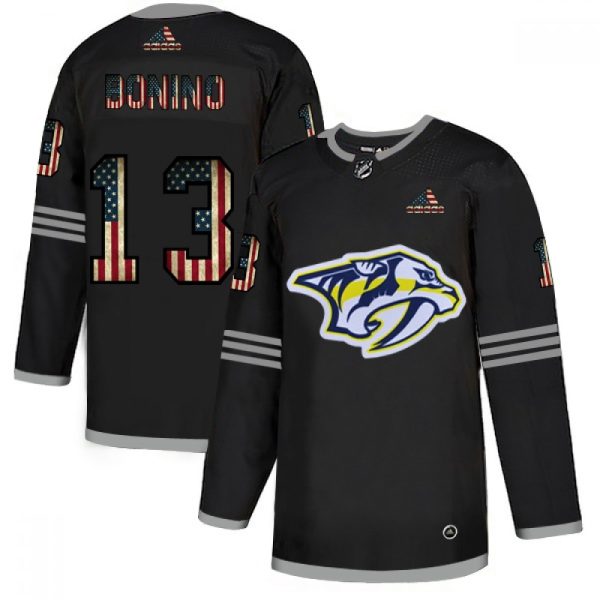 Men's  Nashville Predators #13 Nick Bonino 2020 Grey USA Flag Stitched NHL Jersey