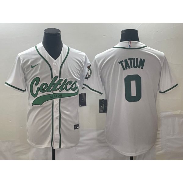 Men's Boston Celtics #0 Jayson Tatum White Stitched Baseball Jersey