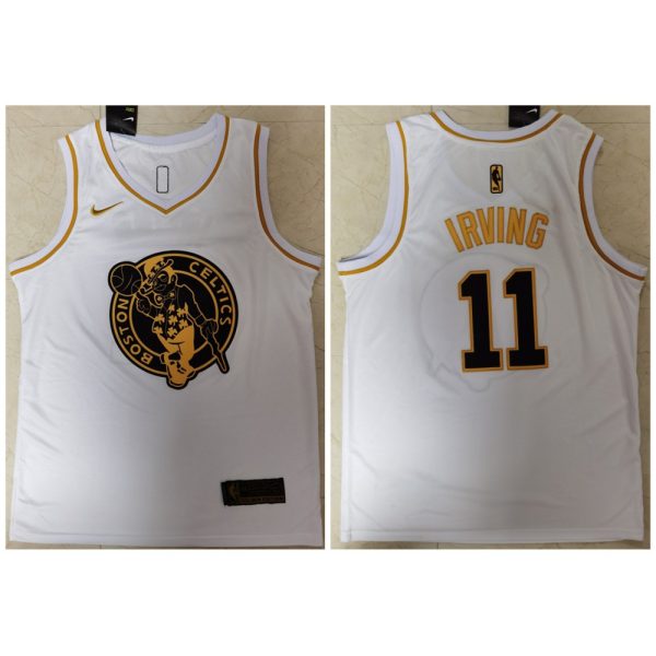 Men's Boston Celtics #11 Kyrie Irving White Golden Throwback Stitched Jersey