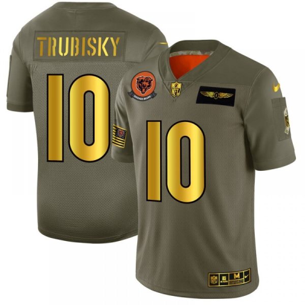 Men's Chicago Bears #10 Mitchell Trubisky  2019 Olive/Gold Salute To Service Limited Stitched NFL Jersey