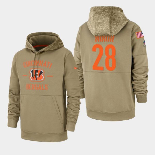 Men's Cincinnati Bengals  #28 Joe Mixon Tan 2019 Salute to Service Sideline Therma Pullover Hoodie