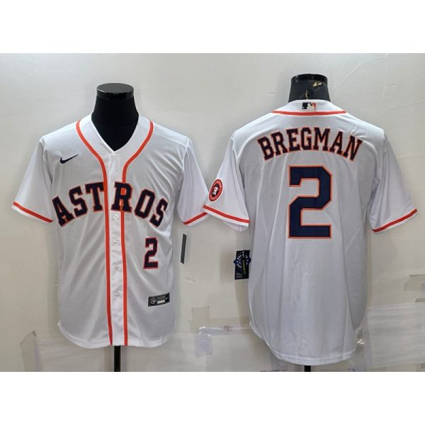 Men's Houston Astros #2 Alex Bregman White With Patch Cool Base Stitched Jersey