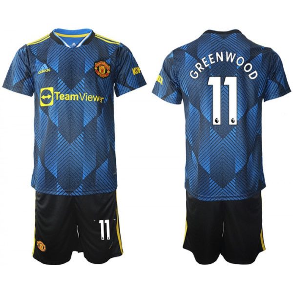 Men's Manchester United #11 Mason Greenwood Blue Away Soccer Jersey Suit