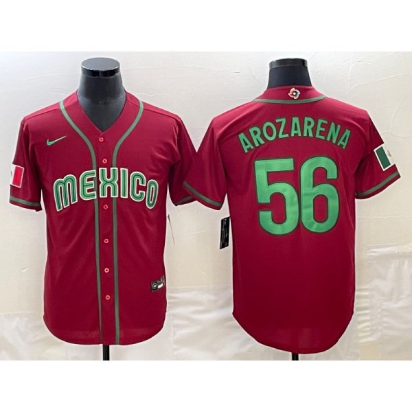 Men's Mexico Baseball #56 Randy Arozarena 2023 Red World Baseball Classic Stitched Jersey