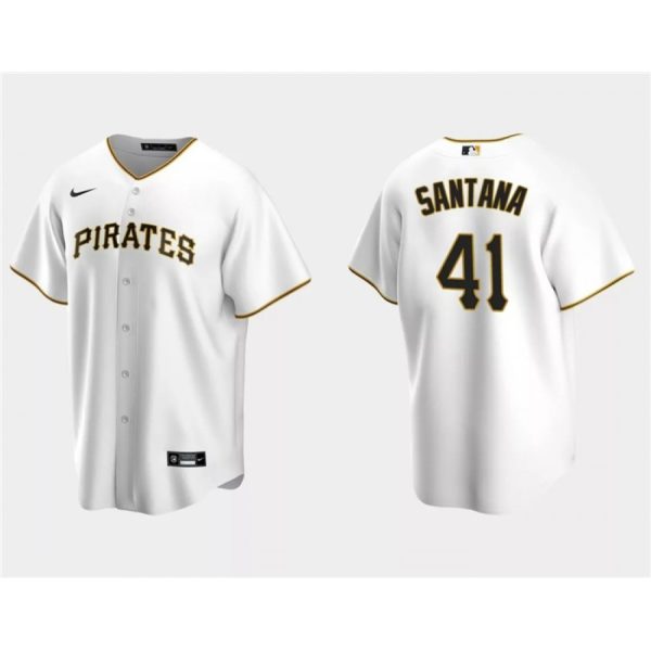 Men's Pittsburgh Pirates #41 Carlos Santana White  Cool Base Stitched Baseball Jersey