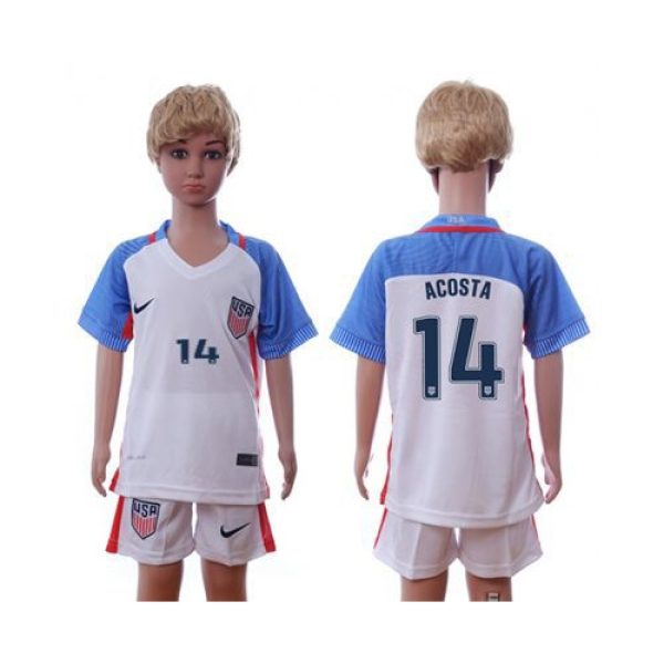 USA #14 Acosta Home Kid Soccer Country Jersey