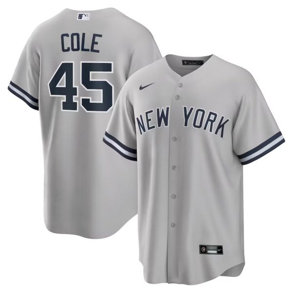 Men's New York Yankees #45 Gerrit Cole  Gray Road Replica Player Name Jersey